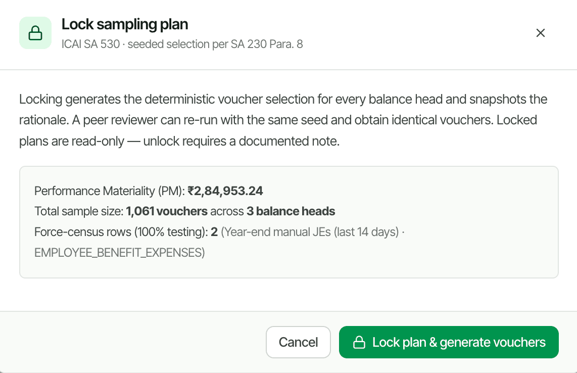 CORAA Sampling, lock plan generates deterministic voucher selection